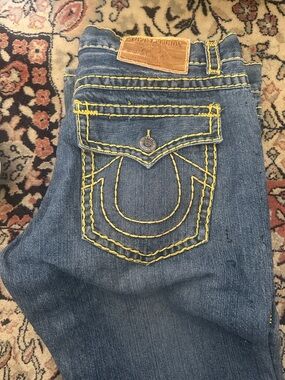 True Religion Billy Super Medium Blue Bootcut Thick Stitch Men’s Jeans Size 38